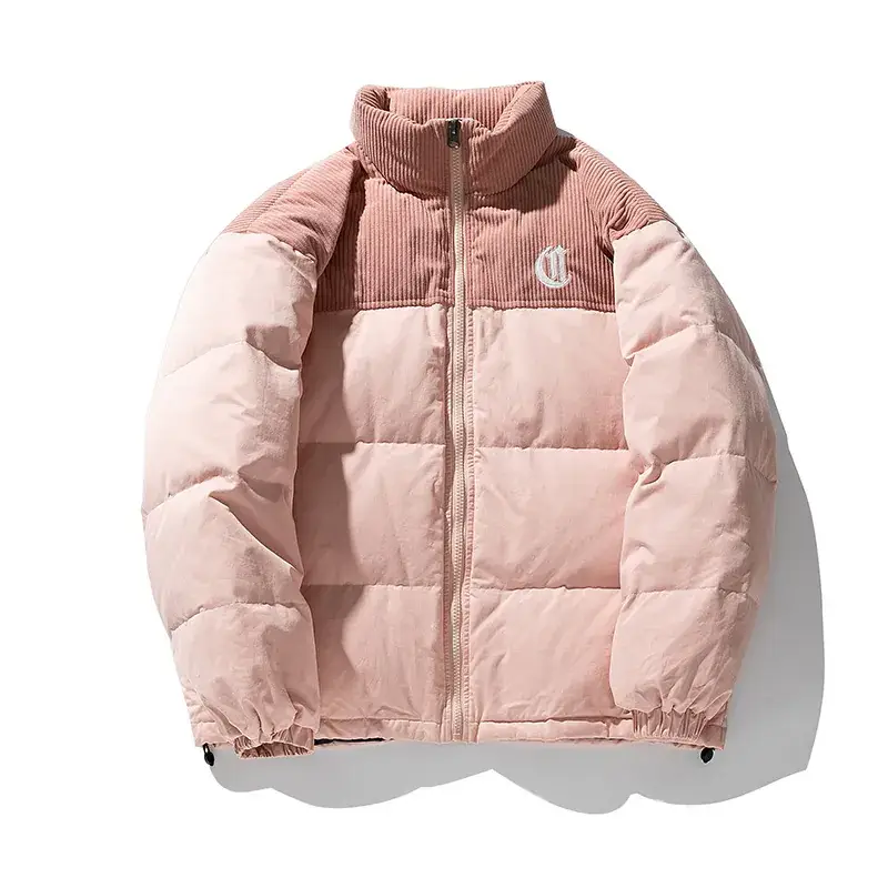 Pink Cotton Padded Jacket for Men with Embroidered Logo