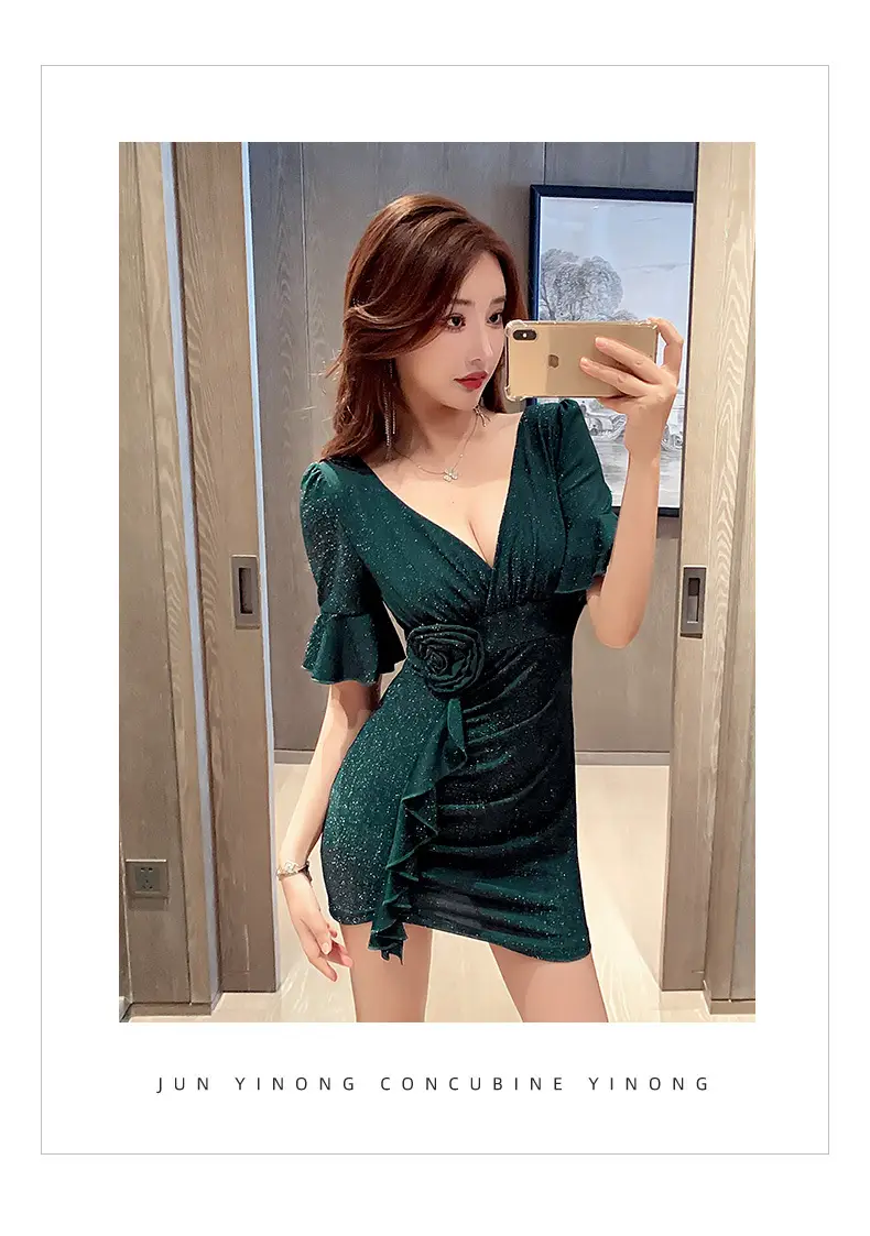 Black Low Cut V Neck Nightwear Dress — feature 11