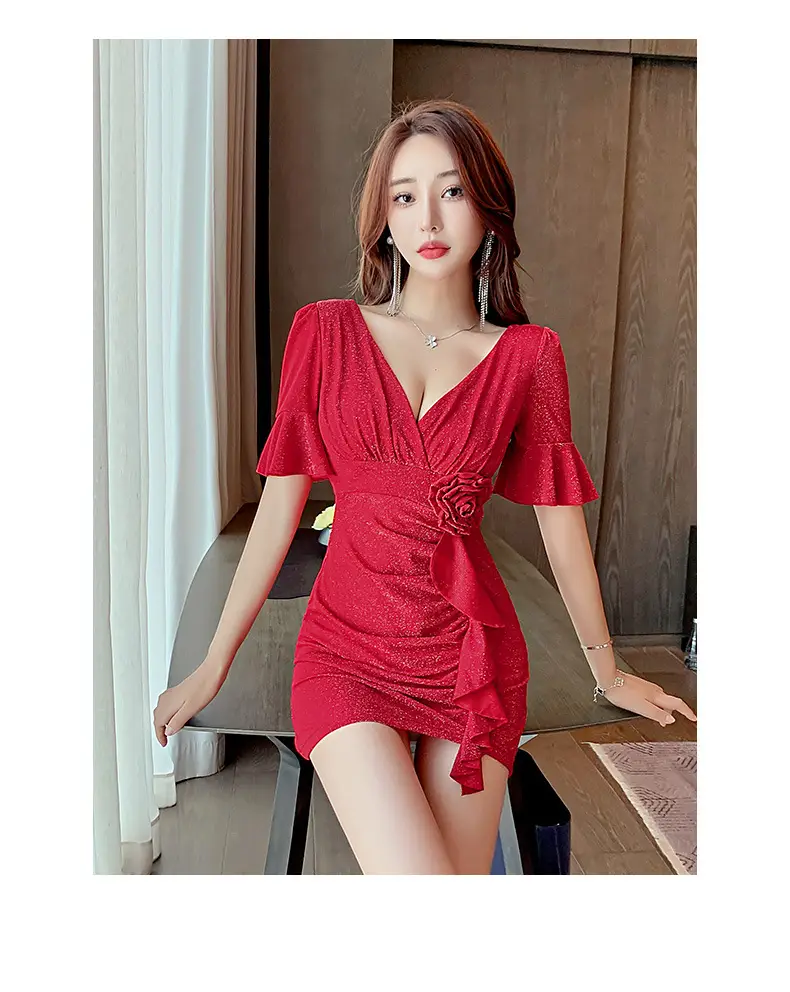 Black Low Cut V Neck Nightwear Dress — feature 12