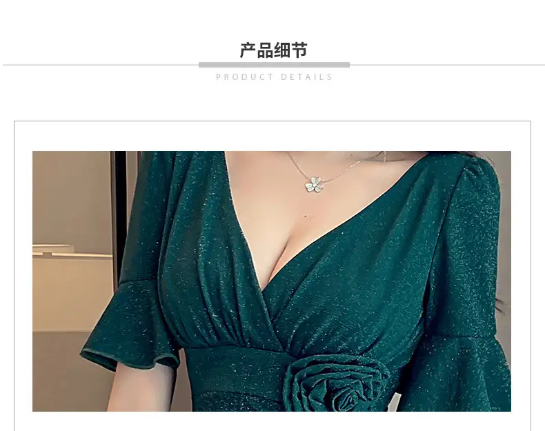 Black Low Cut V Neck Nightwear Dress — feature 16