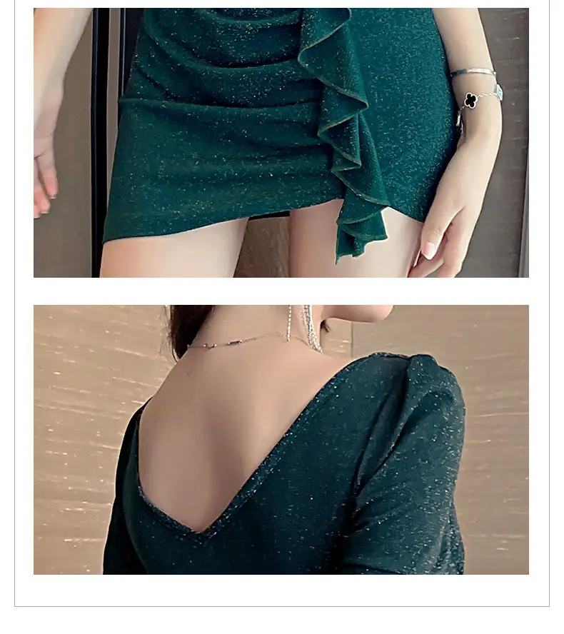 Black Low Cut V Neck Nightwear Dress — feature 17
