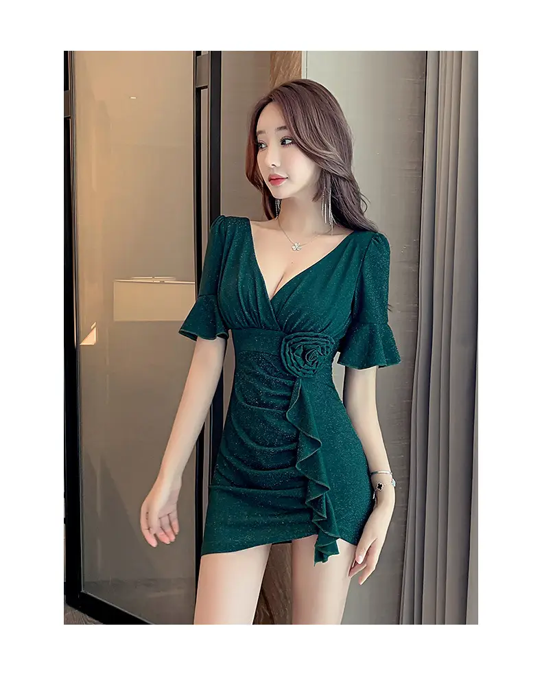 Black Low Cut V Neck Nightwear Dress — feature 9