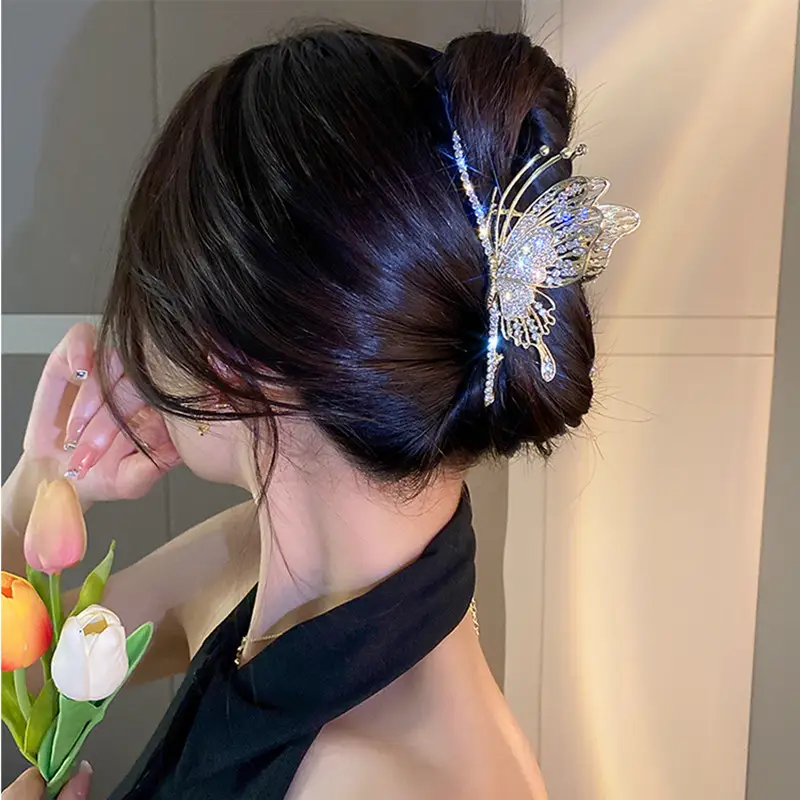 Black Rhinestone Butterfly Hairpin Clip Large Headwear - Image 4