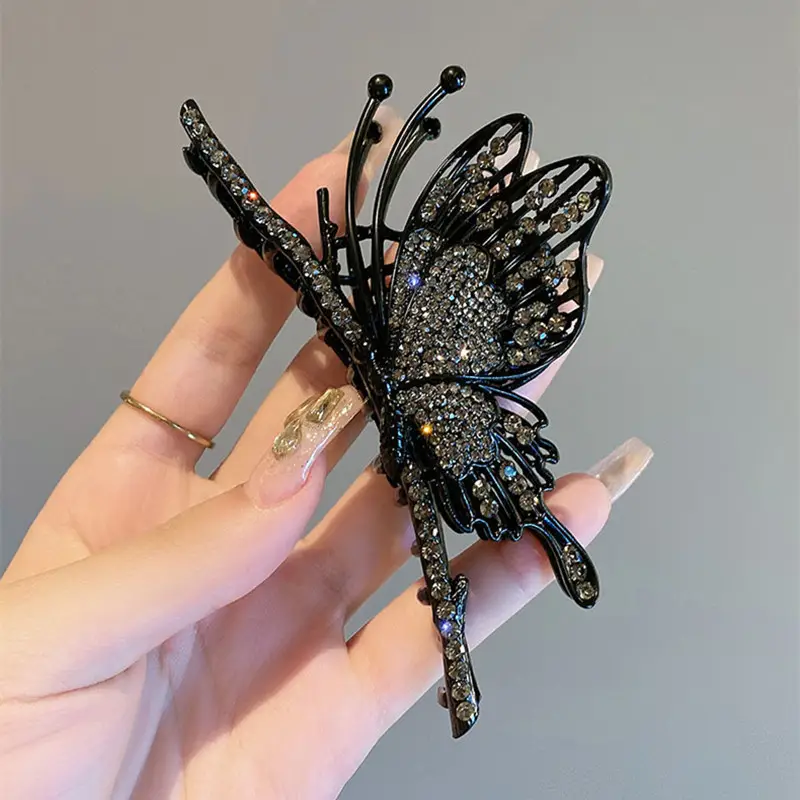 Black Rhinestone Butterfly Hairpin Clip Large Headwear - Image 5