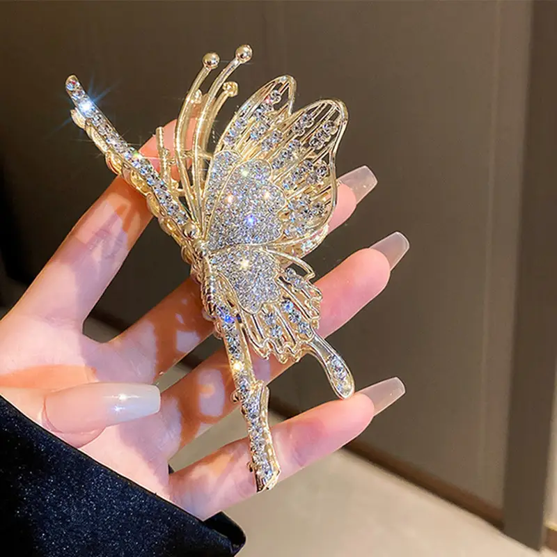 Black Rhinestone Butterfly Hairpin Clip Large Headwear - Image 6