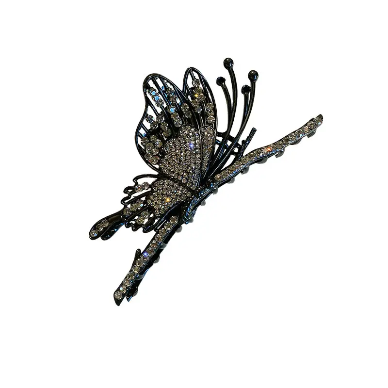 Black Rhinestone Butterfly Hairpin Clip Large Headwear - Image 7