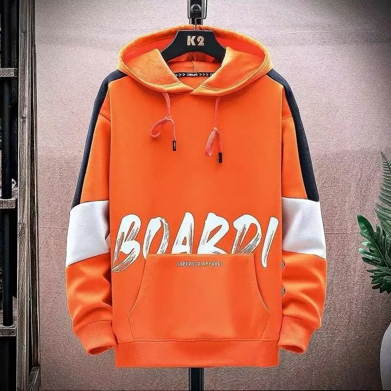 Men's Orange Boarder Hoodie Sweatshirt Thickened Winter