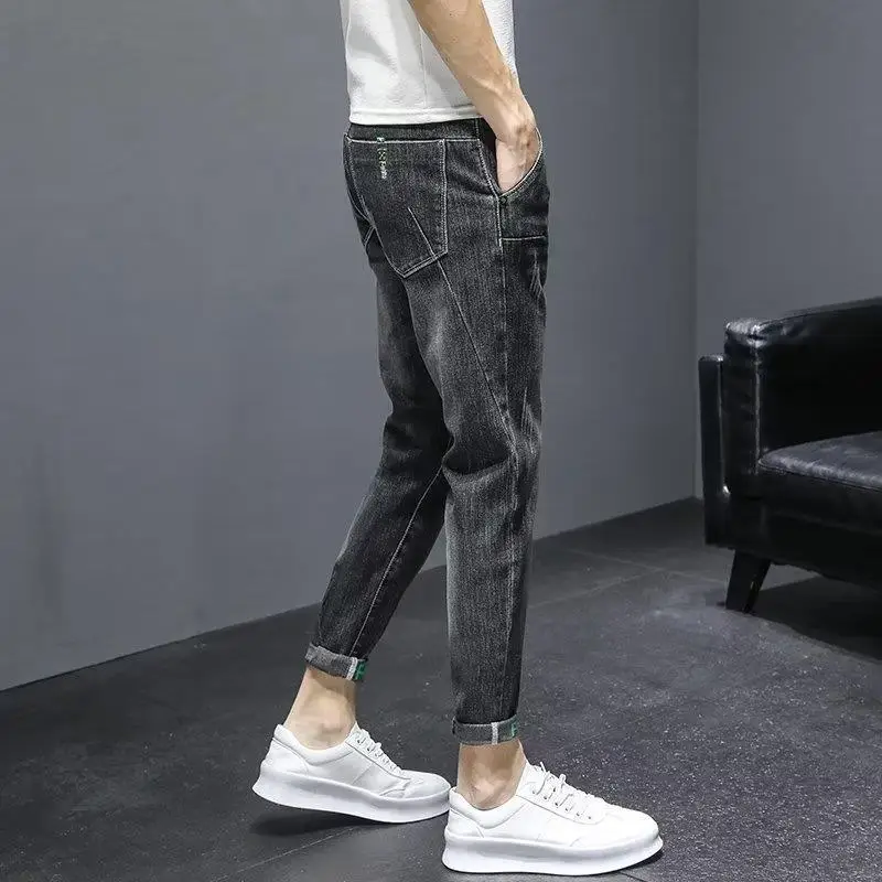 Men Slim Fit Tinged Cropped Jeans Autumn Wear - Image 4