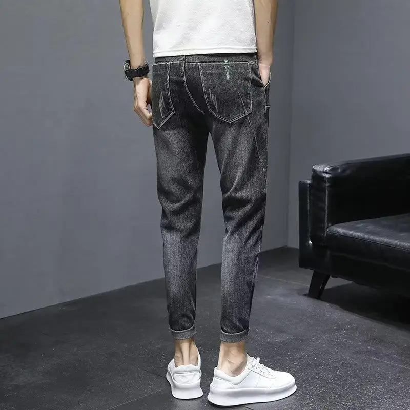 Men Slim Fit Tinged Cropped Jeans Autumn Wear - Image 5