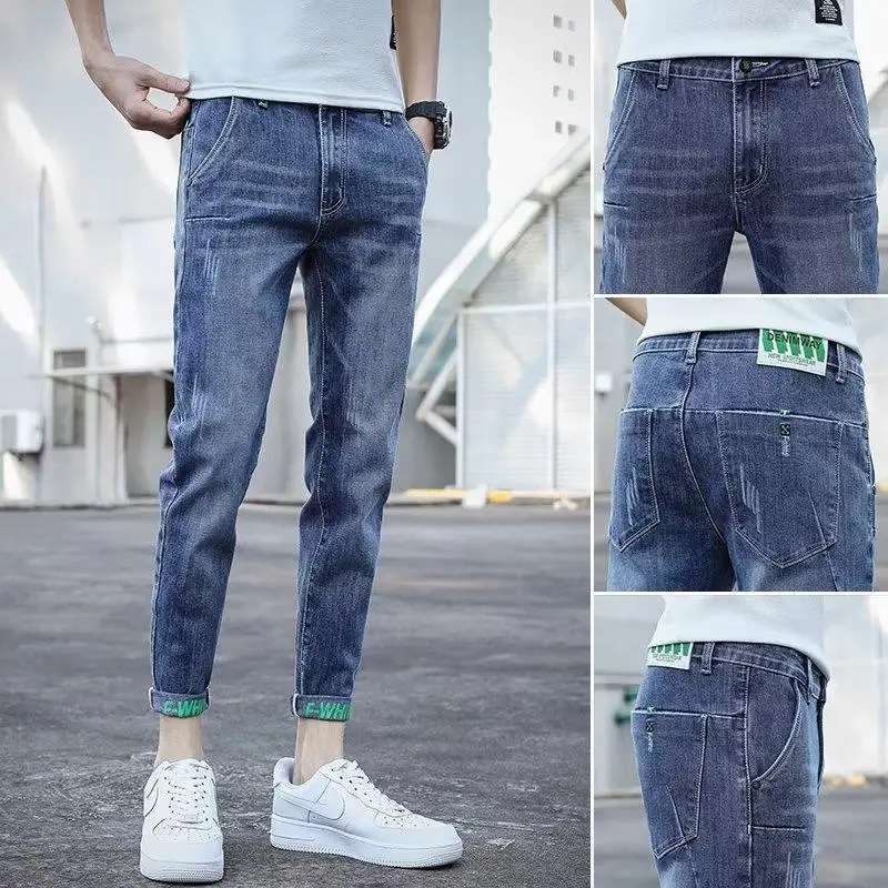 Men Slim Fit Tinged Cropped Jeans Autumn Wear - Image 2