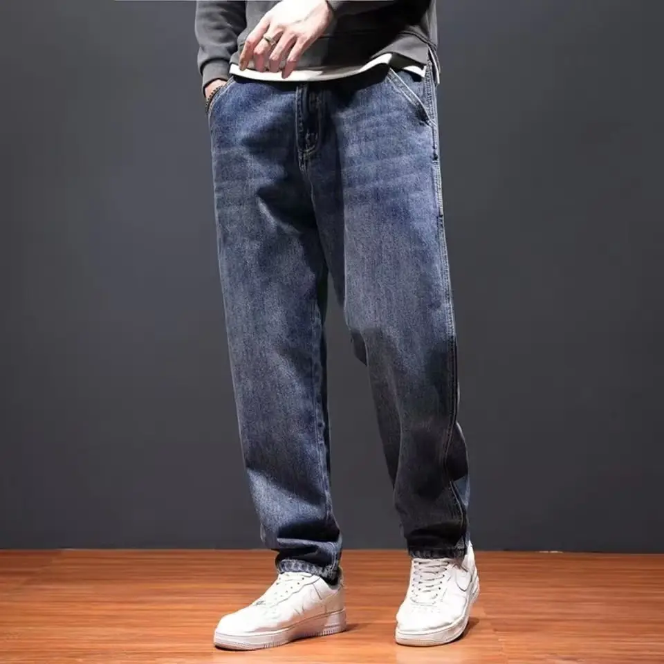 Men's Blue Denim Harem Pants Loose Fit Casual Cropped — feature 3