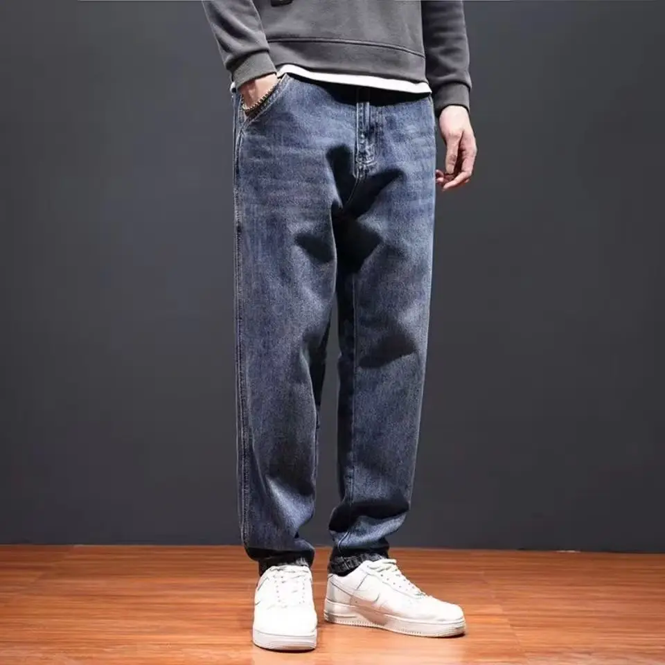 Men's Blue Denim Harem Pants Loose Fit Casual Cropped — feature 4