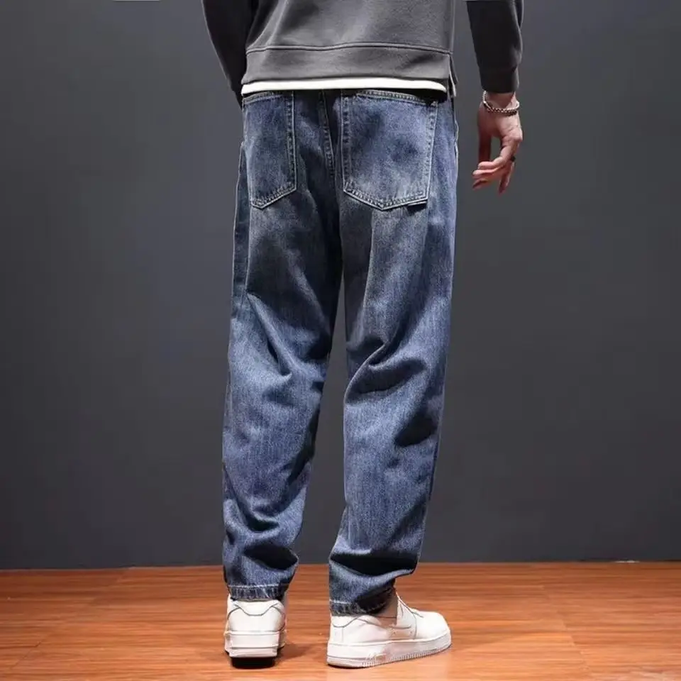 Men's Blue Denim Harem Pants Loose Fit Casual Cropped — feature 5