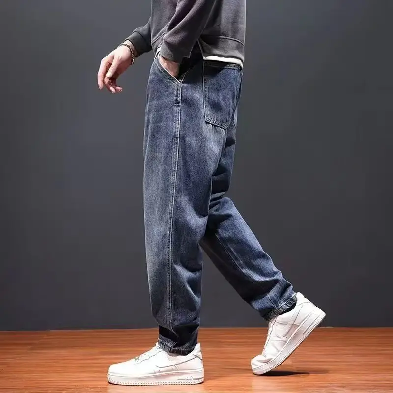 Men's Blue Denim Harem Pants Loose Fit Casual Cropped — feature 6