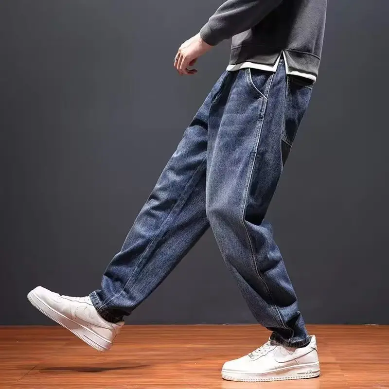 Men's Blue Denim Harem Pants Loose Fit Casual Cropped — feature 7