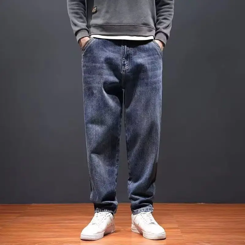 Men's Blue Denim Harem Pants Loose Fit Casual Cropped — feature 8