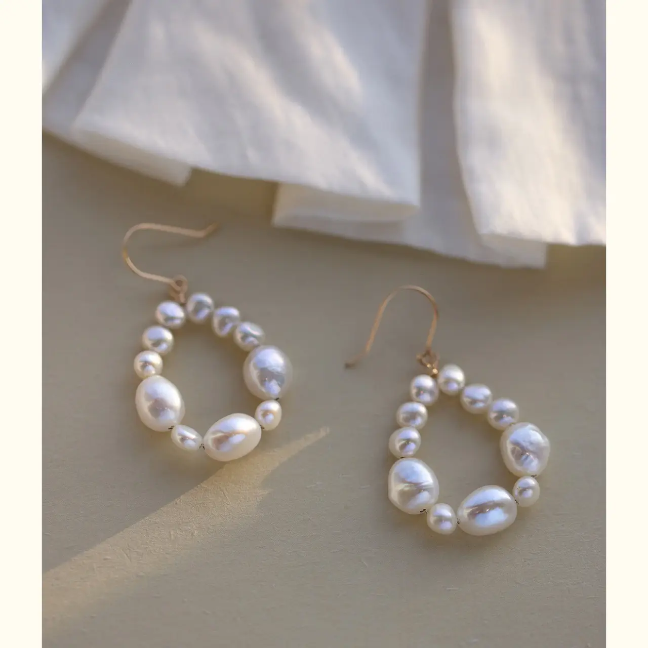 Freshwater Special Pearl French Gentle Baroque Natural Pearl Earrings 14K Gold — feature 7