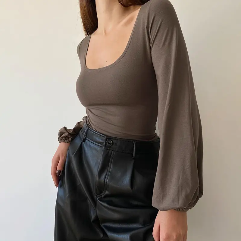 Black Long Sleeve U-Neck T-Shirt for Women - Image 5