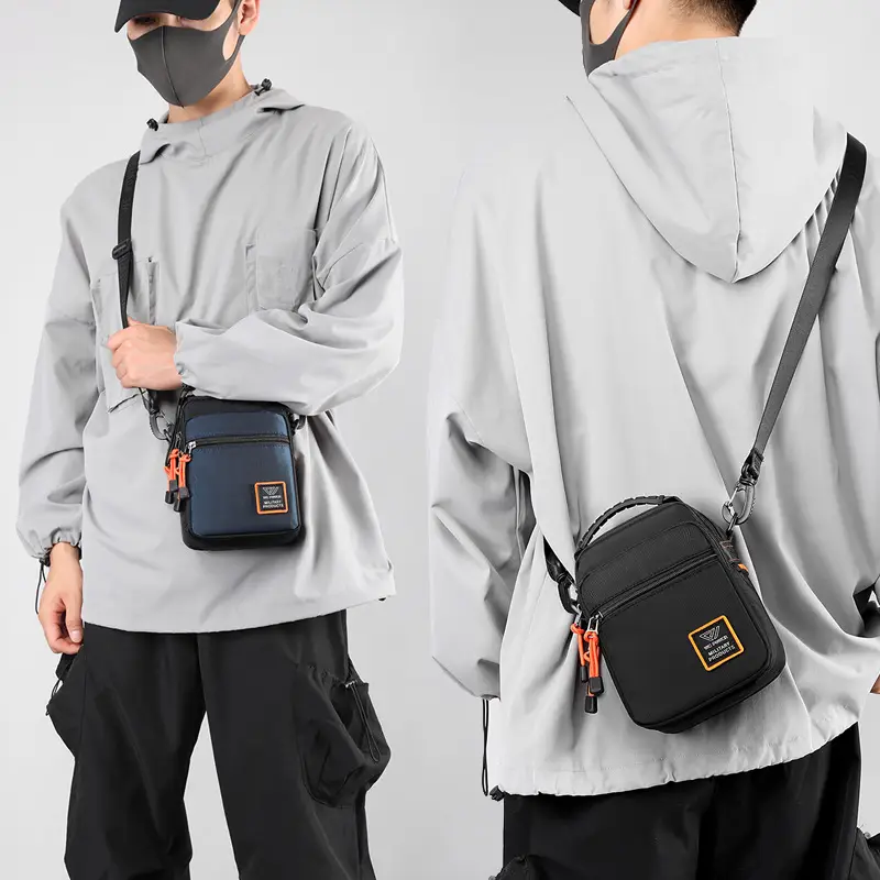 Men's Black Crossbody Bag with Orange Zippers - Image 7