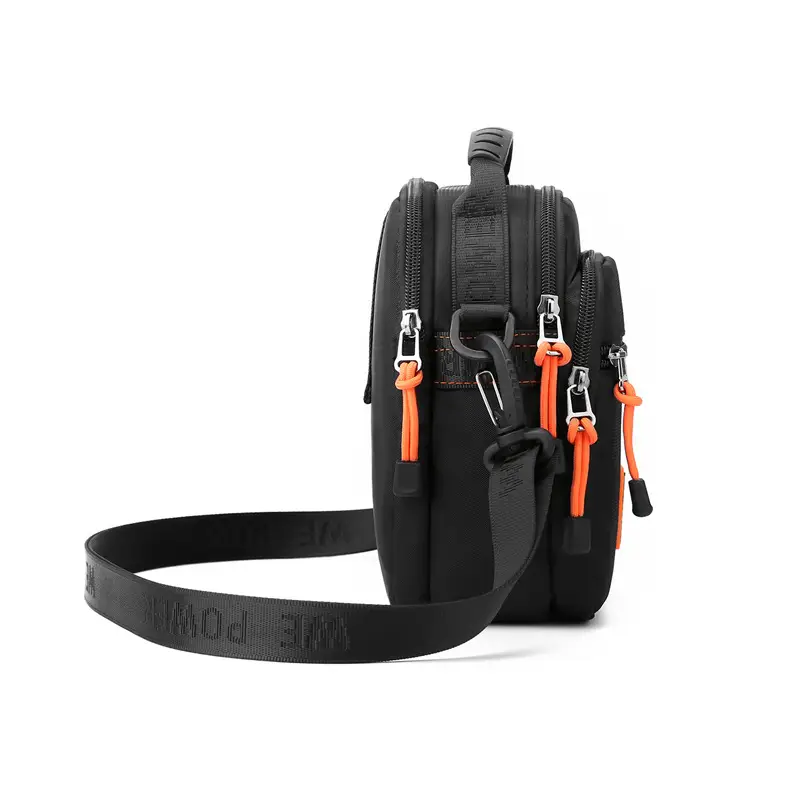 Men's Black Crossbody Bag with Orange Zippers - Image 8