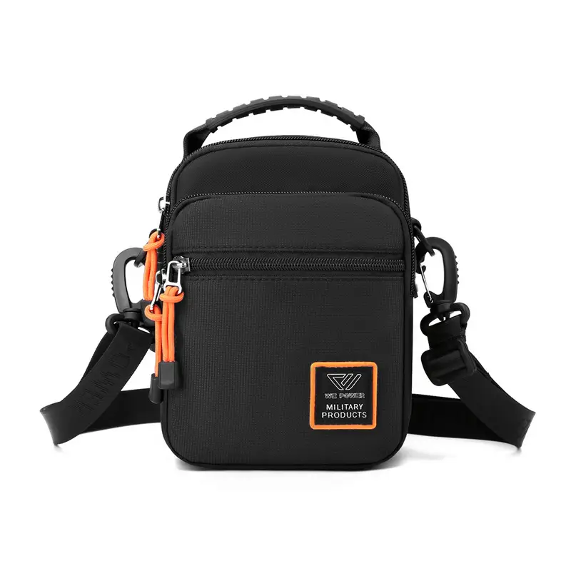 Men's Black Crossbody Bag with Orange Zippers - Image 10