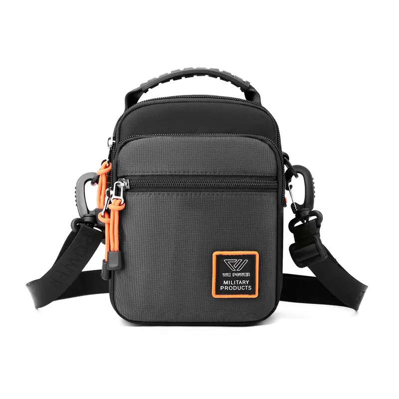Men's Black Crossbody Bag with Orange Zippers - Image 2