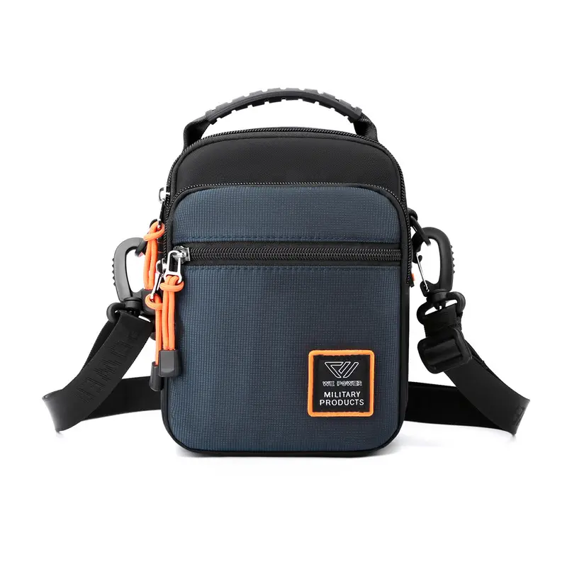 Men's Black Crossbody Bag with Orange Zippers - Image 3