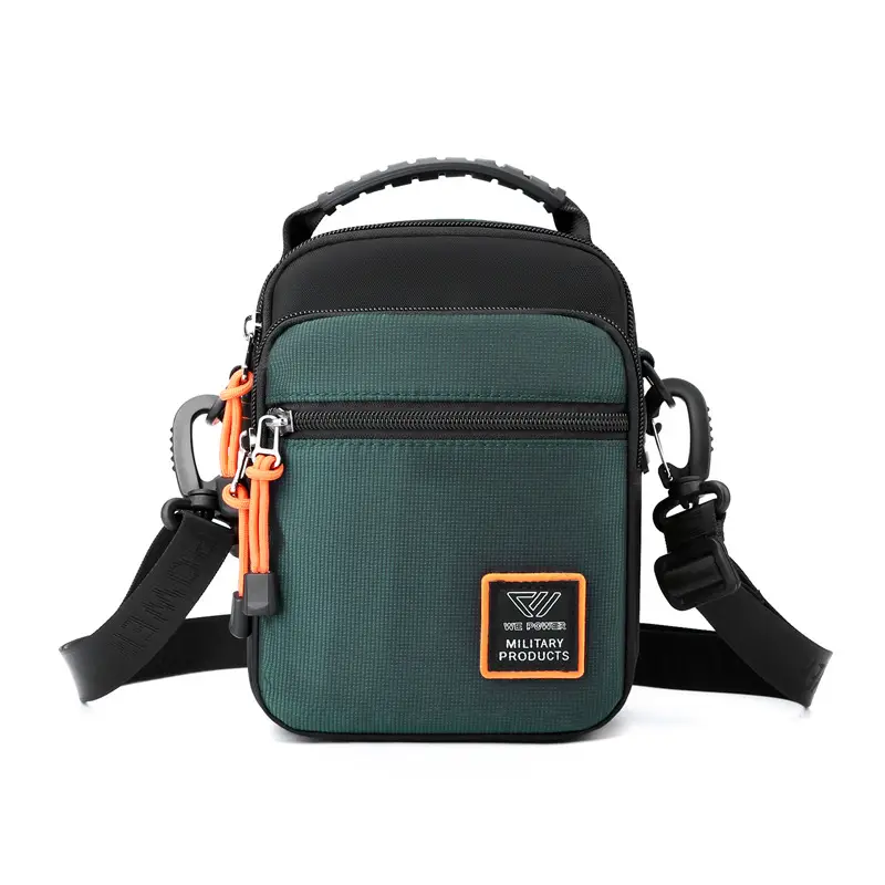 Men's Black Crossbody Bag with Orange Zippers - Image 4