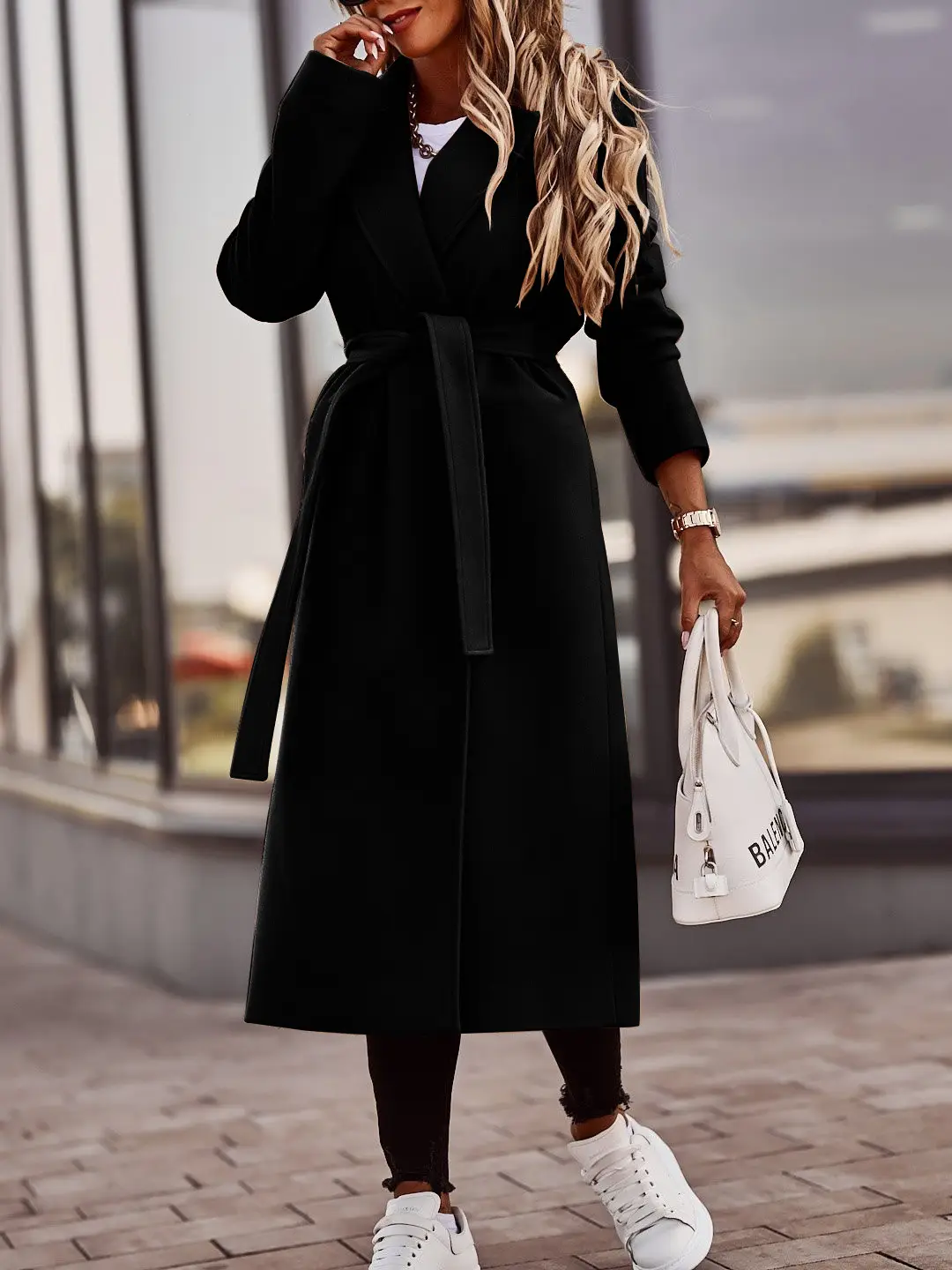 2022 Woolen Long Sleeve V Neck Strappy Coat for Women - Image 2