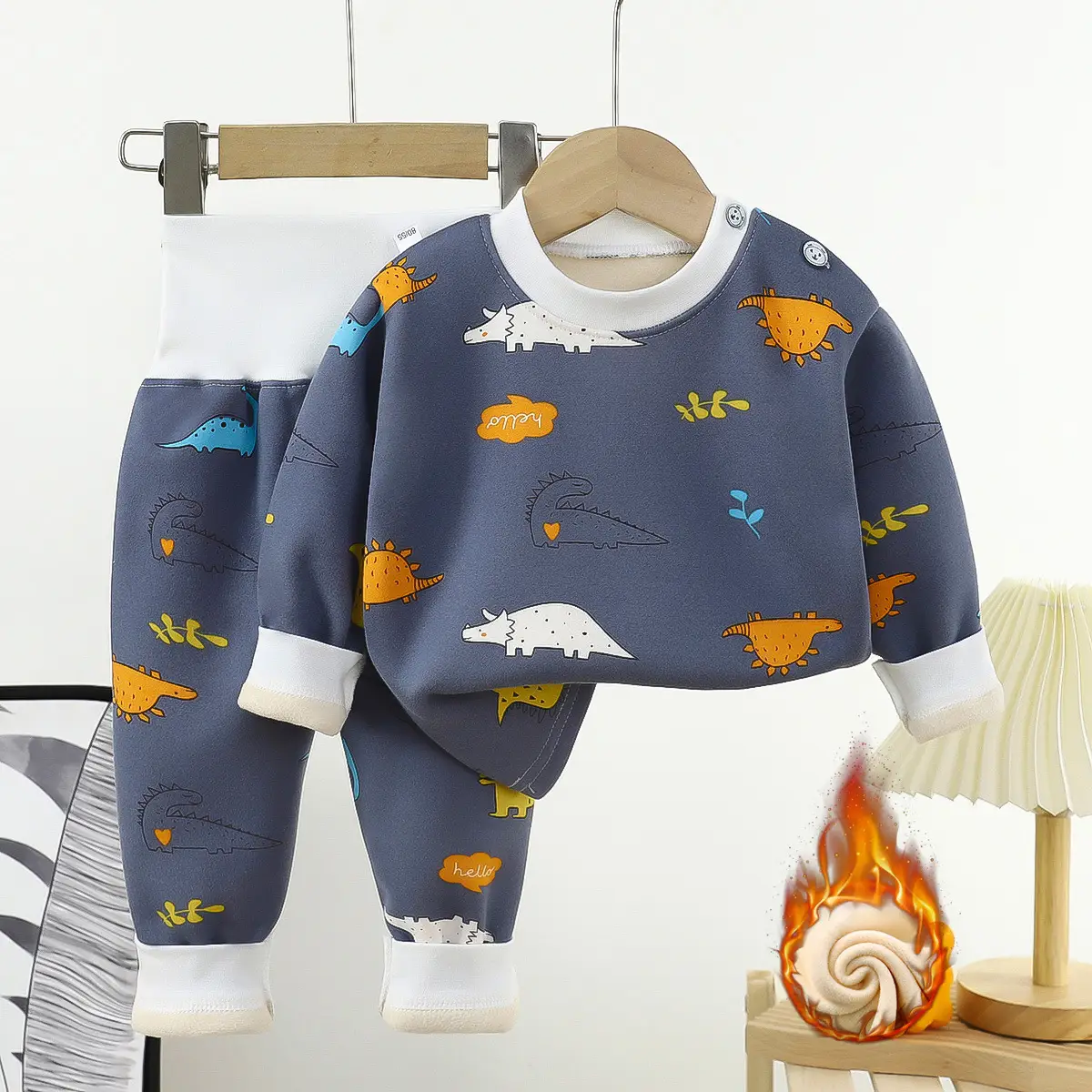 Yellow Fleece Baby Pajama Set with Dinosaur Print - Image 11