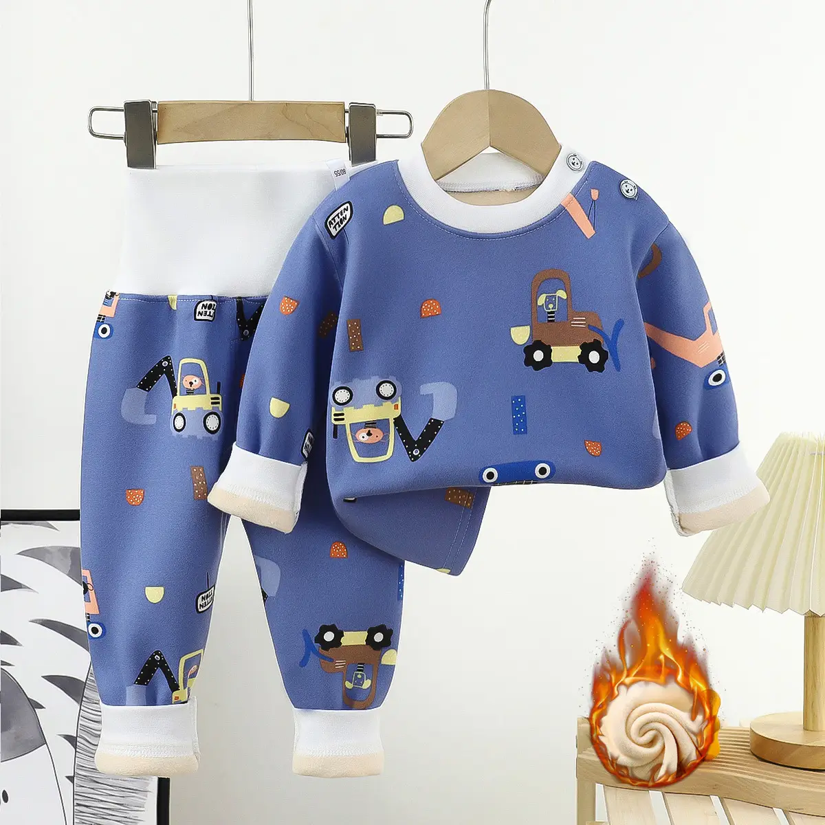 Yellow Fleece Baby Pajama Set with Dinosaur Print - Image 7