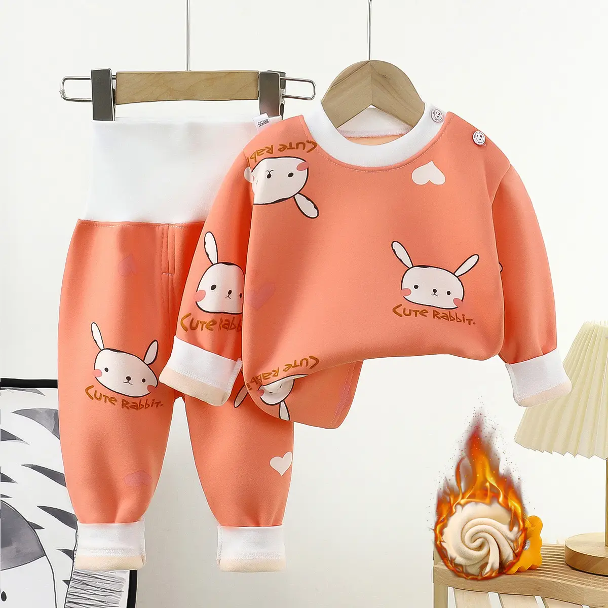 Yellow Fleece Baby Pajama Set with Dinosaur Print - Image 2
