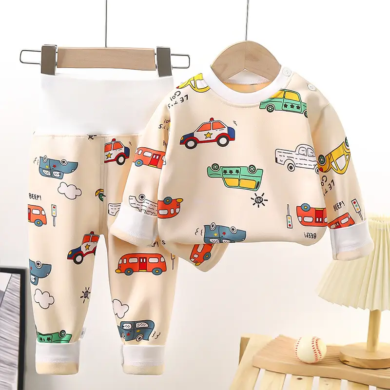 Yellow Fleece Baby Pajama Set with Dinosaur Print - Image 3