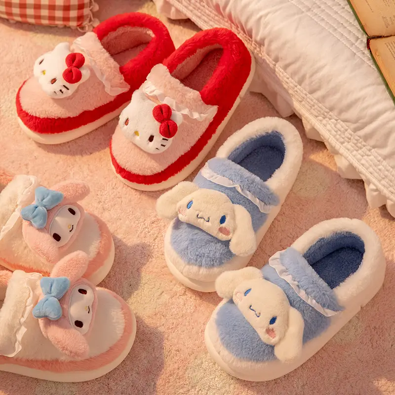 Nanbo Sanrio Cotton Slippers Women's Winter Cute Cartoon Room with Velvet Warm Bag with Big Ear Dog Cotton Slippers for Women - Image 7