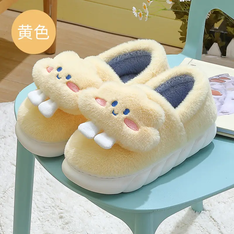 Cute cloud bag with cotton slippers women's autumn and winter home room velvet warm thick bottom wool plush slippers wholesale