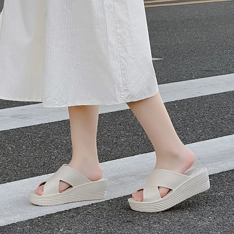 Women White Wedge Sandals Round Toe Summer - Image 10