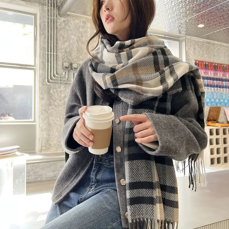 2025 Mid-Length Plaid Cashmere Scarf Women - Image 9