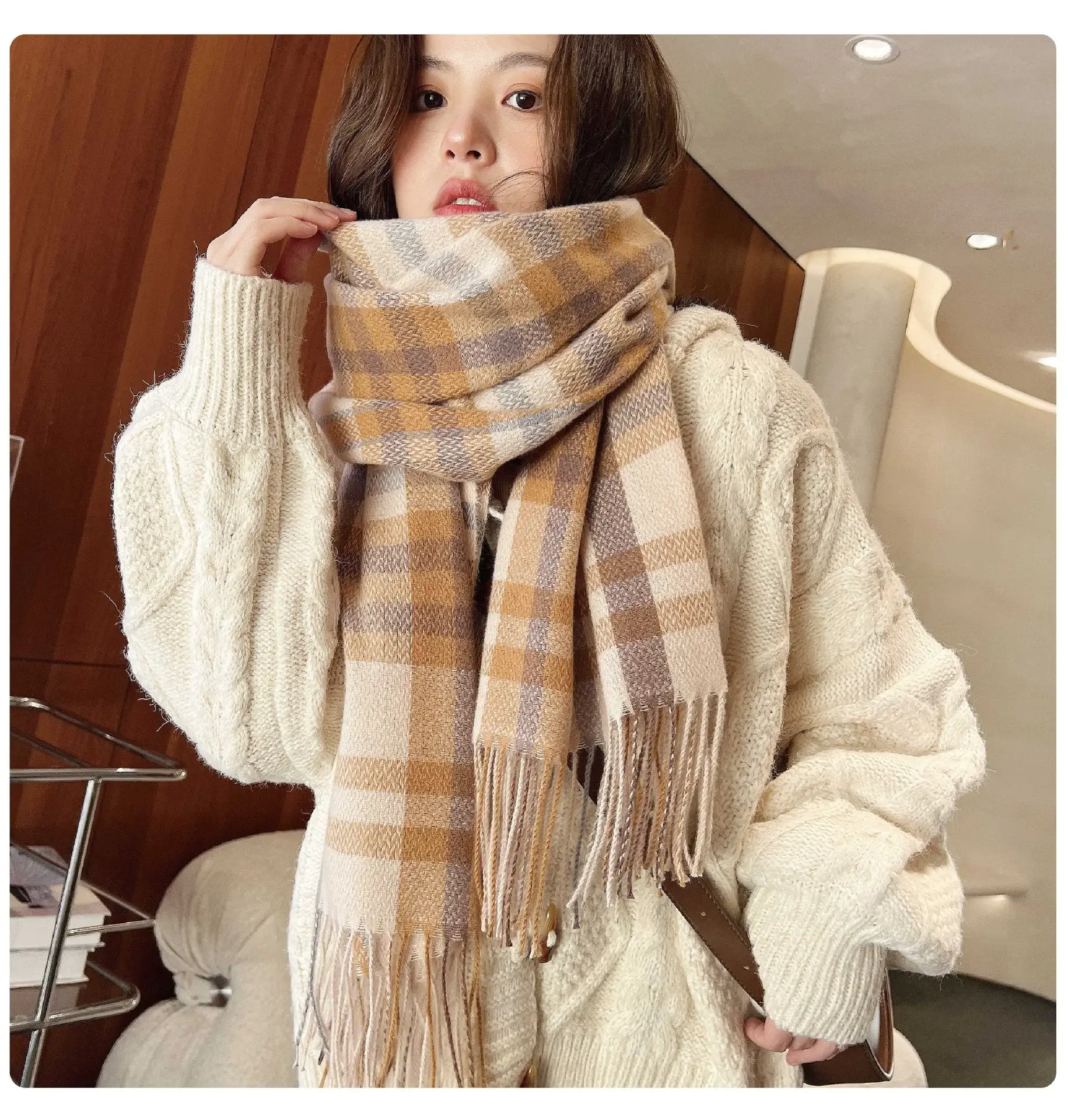 2025 Mid-Length Plaid Cashmere Scarf Women — feature 14
