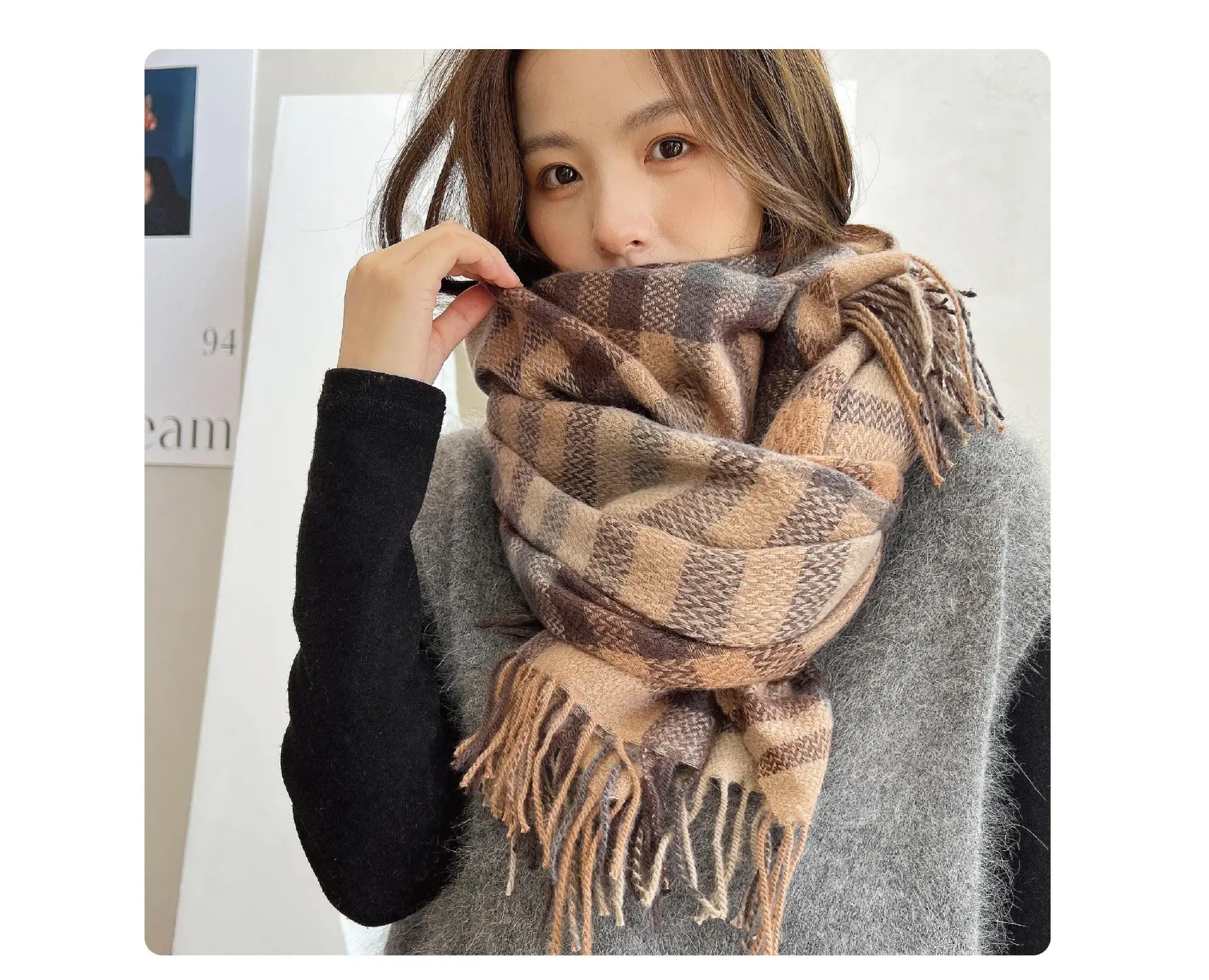 2025 Mid-Length Plaid Cashmere Scarf Women — feature 9