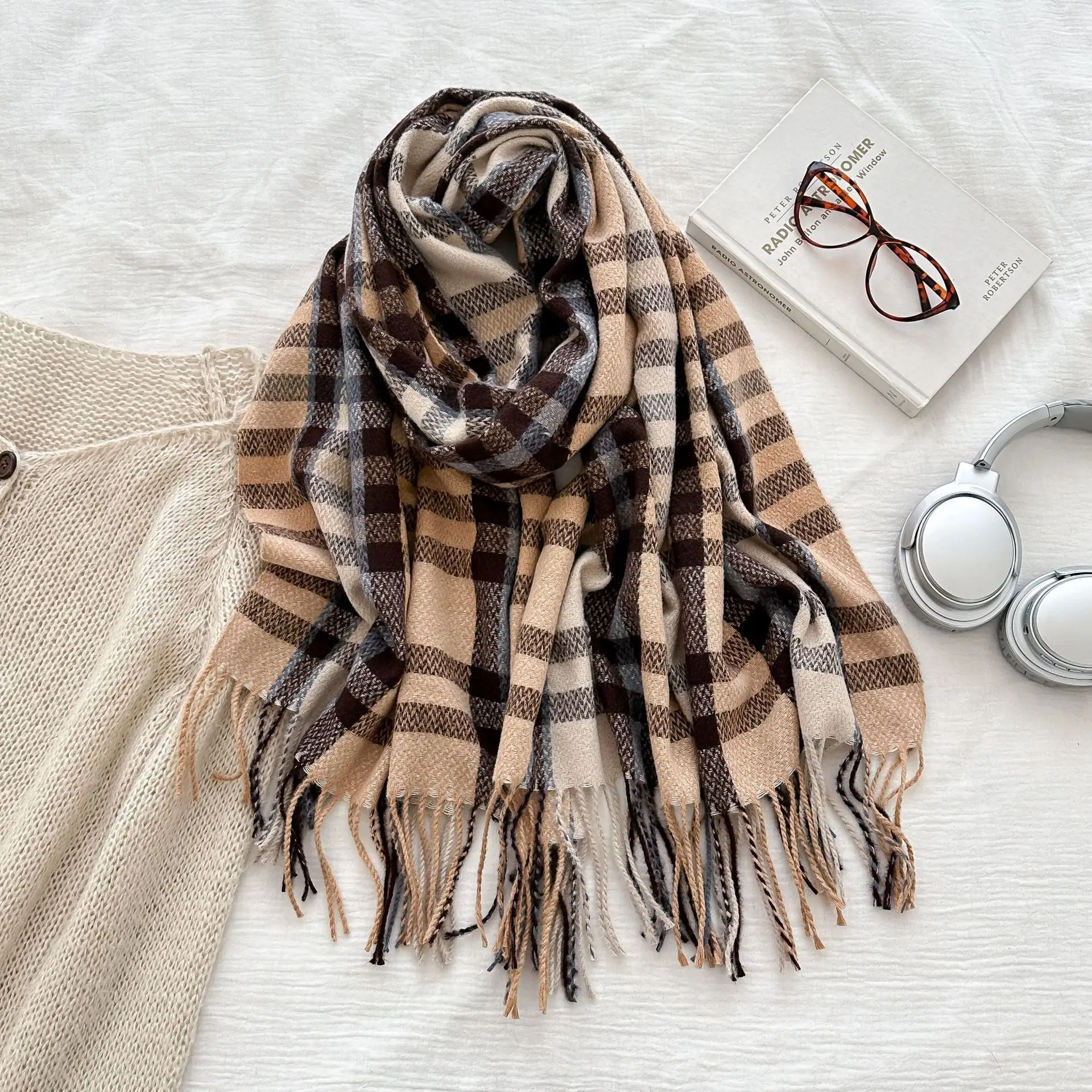 2025 Mid-Length Plaid Cashmere Scarf Women - Image 6