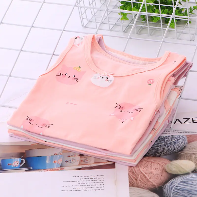 Girls Summer Sleeveless Vest Set Pink Cotton