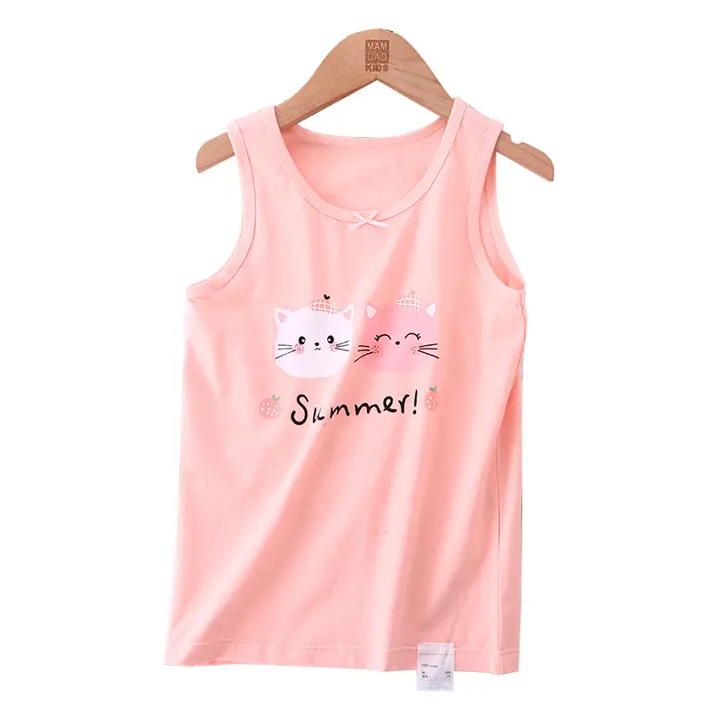 Girls Summer Sleeveless Vest Set Pink Cotton