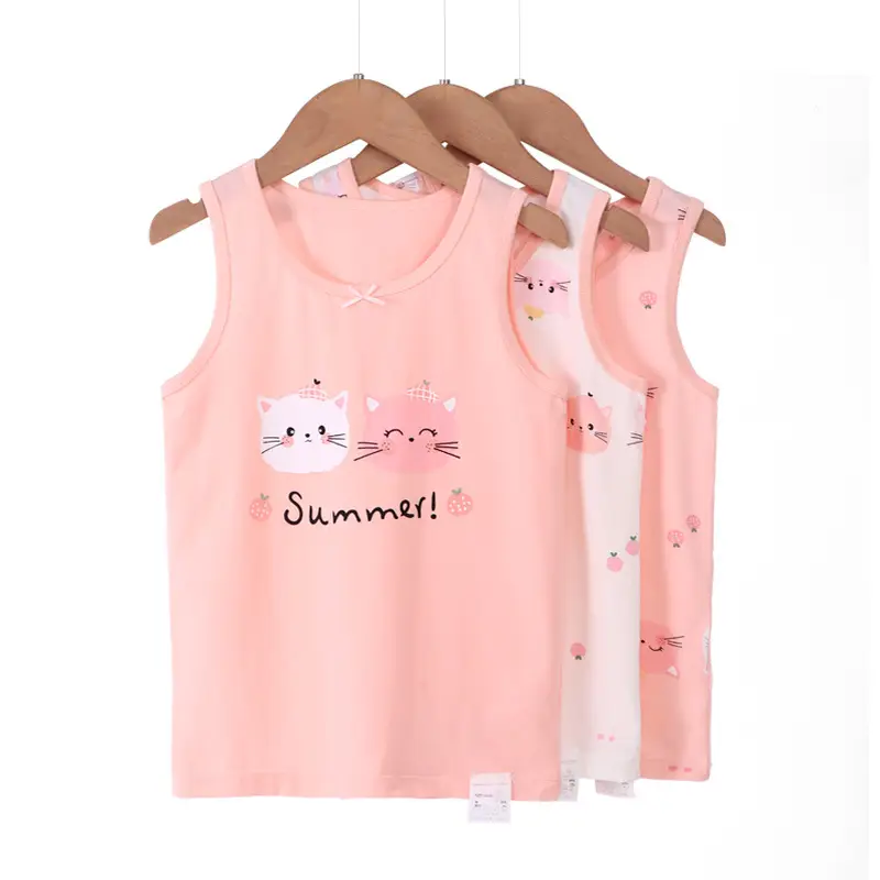 Girls Summer Sleeveless Vest Set Pink Cotton