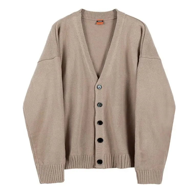 Men's 2022 V-Neck Sweater Cardigan Beige Solid Color - Image 2