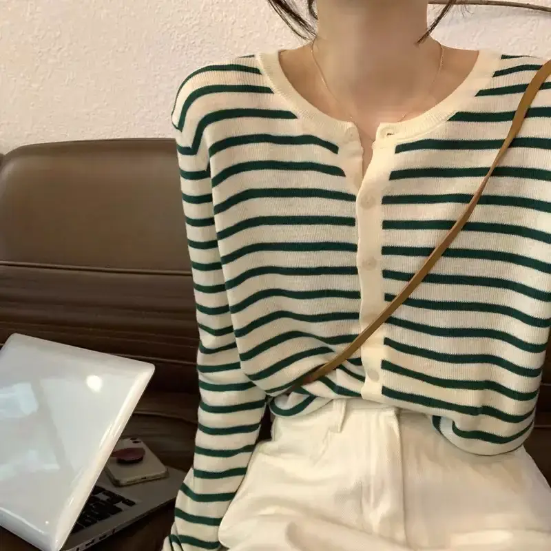 Women's Korean-style Striped Cardigan Coat 2025