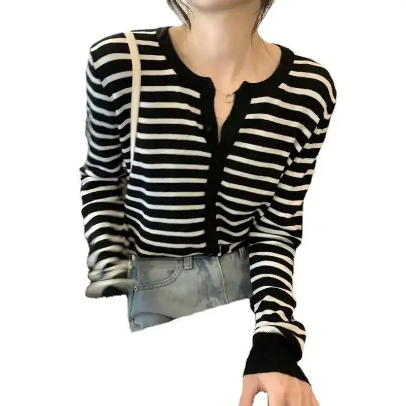 Women's Korean-style Striped Cardigan Coat 2025
