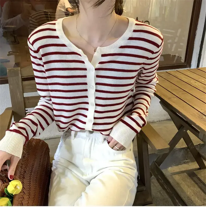 Women's Korean-style Striped Cardigan Coat 2025 — feature 17