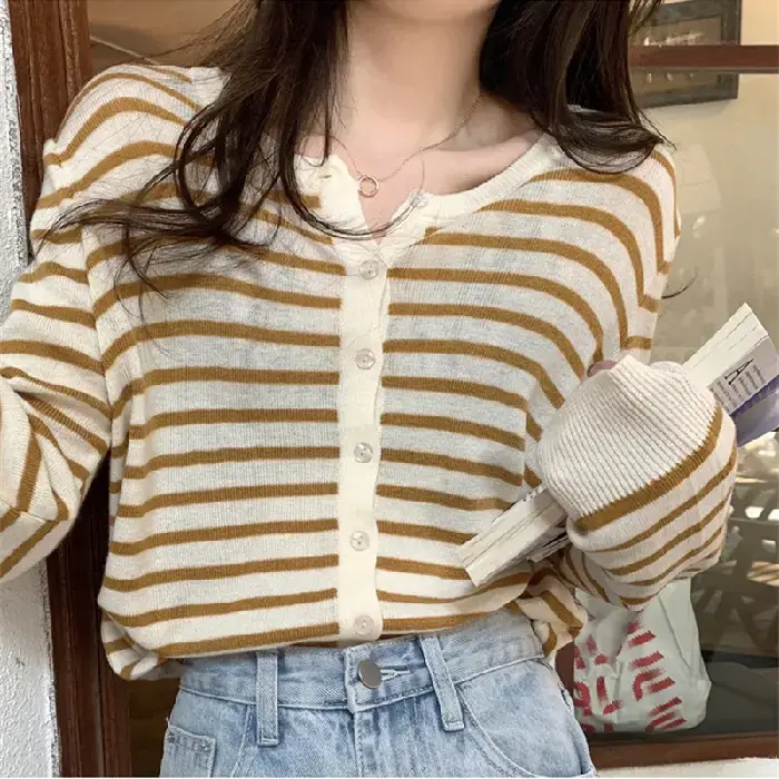 Women's Korean-style Striped Cardigan Coat 2025