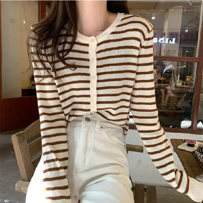Women's Korean-style Striped Cardigan Coat 2025