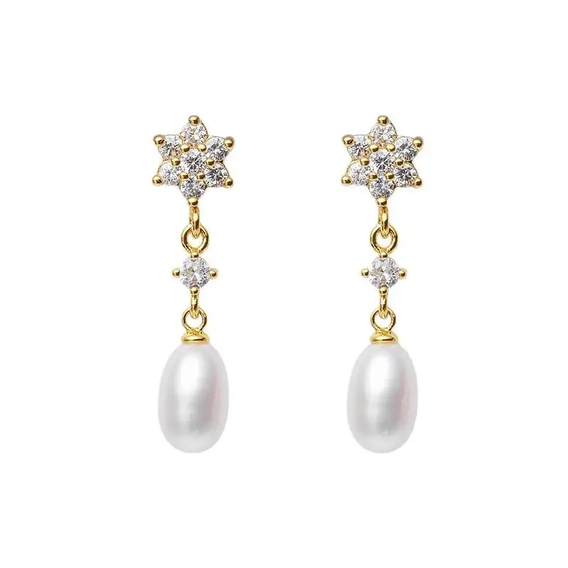 Korean Style Freshwater Pearl Earrings with Star Drop - Image 5